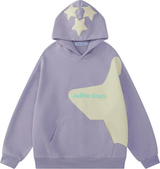 Aelfric Eden Star Graphic Hoodies Purple Print Hoodie Unisex Oversized Hooded Sweatshirt Long Sleeve Pocket Pullover