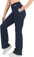 Nirlon Bootcut Yoga Pants with Pockets - Flare Leggings for Women Tummy Control with Stretch Cotton Cotton Leggings for Women