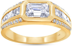2 Carat Emerald, Princess & Round Cut Lab Created Moissanite Men's Anniversary Wedding Band Ring In 10K Or 14K Solid Gold (VVS1 Clarity, 2.00 Cttw)