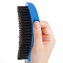 Medium Palm Wave Brush with Pure Black Boar Bristles - For Men's 360 Waves on Thin and Normal Hair (Blue)