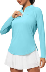 Heathyoga Womens Long Sleeve Workout Tops Golf Shirts for Woman UPF 50+ UV Sun Protection SPF Shirts Quarter Zip Pullover