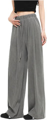 Women's Wide Leg Ice Silk Jeans Fashion Elastic Waist Loose Pants Comfortable Pocket Straight Trousers Female