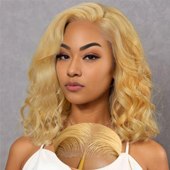 QNQZ 13x6 Highlight Ombre Lace Front Wig Human Hair 30 Inch Body Wave Honey Blonde Glueless HD Lace Frontal Wigs for Women 220 Density Human Hair Pre Plucked with Baby Hair