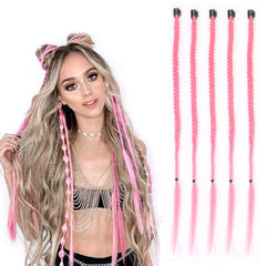 Braid Hair Extensions, 5 PCS Baby Braids Front Side Bangs Clip in Hair Extensions Long Braided Hair Piece Natural Soft Synthetic Hair for Women Girl Kinds Daily Wear Black Color (Natural Black)