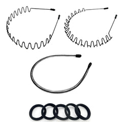 Metal Headbands for Men and Women - Adjustable Unisex Wire Hair Band with Wavy Design, Black Elastic Sports Headband for Daily Use, Spring Summer Outdoor & Gifts(6 Pack )
