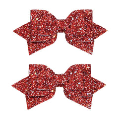 Multicolor Sparkling 5 Inch Glitter Hair Bows - Set of 2 Alligator Clips for Girls, Teens, Toddlers(Silver)