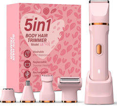 5-in-1 Bikini Trimmer for Women, IPX7 Waterproof Electric Razors Shaver, Cordless Body Hair Trimmer, Facial & Pubic Hair Removal, Ceramic Blade (Sky Blue)