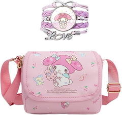 Cute Crossbody Bag with Shoulder Strap and Bracelet Charm, Handbag with Buckle, Shoulder Bag with Zipper for Women Girls