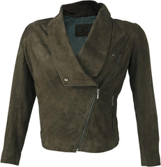 D DOLLY LAMB Women's Sued Leather Jacket - Cross Zipper Round Neck Lambskin Leather Jacket For Girl, Stylish Jackets