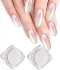 Pretty Diva Pearl Chrome Nail Powder - 2 colors White & Pink Pearl Chrome Powder for Nails, Magic White Pearl Nails Chrome Powder Pink Aurora iridescent Chrome Nails Pigment