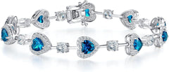 Birthstone Bracelets for Women Sterling Silver Gemstone Heart Tennis Bracelets Halo Christmas Fine Jewelry Charm Link for Her 7 Inches