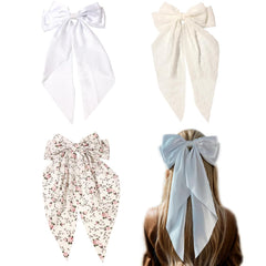 Satin Bow Barrettes and Long Ribbon Navy Hair Pins for Girls and Women - Party Hair Accessories with Bowknot Hairpins