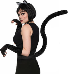 Luwint Cat Ears Hair Clips & Cat Tails Furry Cute Black Catwomen Costume Accessory for Halloween Dress Anime Cosplay Party