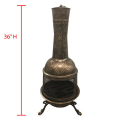 Steel and Cast Iron 36-in Antique Bronze and Black Chimenea