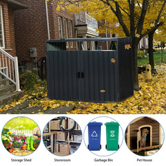 Garbage Bin Shed Stores 2 Trash Cans Metal Outdoor Bin Shed for Garbage Storage