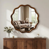 24 inch Wavy Round Solid Wood Frame Decorative Mirror
