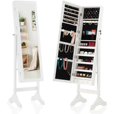 Jewelry Armoire Organizer with Full Length Mirror, Floor Standing Jewelry Cabinet, Lockable Jewelry Storage Box Cabinet