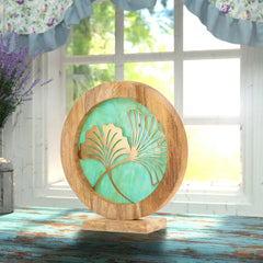 River of Goods Round Decorative Stained Glass Mango Wood Stand - 13" x 3" x 14"