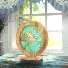 River of Goods Round Decorative Stained Glass Mango Wood Stand - 13" x 3" x 14"