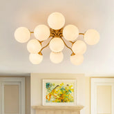 Milky Glass Globe Brass Sputnik Bubble Ceiling Light - 30in Chandelier