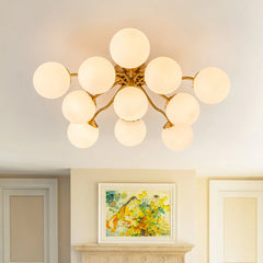 Milky Glass Globe Brass Sputnik Bubble Ceiling Light - 30in Chandelier