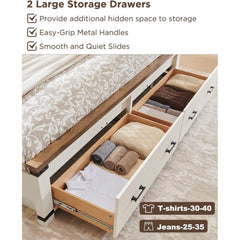 Farmhouse Wood Bed Frame with 54" Tall Headboard, 2 Large Drawers