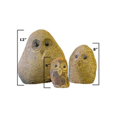 Natural Granite Boulder Animal Statues - 3 Piece Families - Dog, Angry Bird, Hedgehog, Cat, Owl, or Turtle