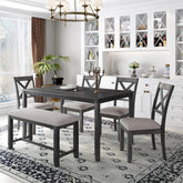 Merax Wooden 6-Piece Kitchen Dining Set with Bench and 4 Dining Chairs