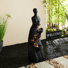 Glitzhome 5-Tiered Modern Women Sculpture Polyresin Outdoor Floor Fountain with LED Lights