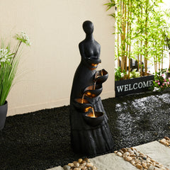 Glitzhome 5-Tiered Modern Women Sculpture Polyresin Outdoor Floor Fountain with LED Lights