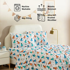 HLC.ME Printed Kids Bed Sheets - Patterned Bed Sheet Set - Wrinkle Resistant & Ultra Soft - For Mattresses up to 15 Inches Deep