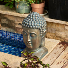 Glitzhome MGO Faux Bronze Buddha Garden Statue Monk Sculpture Indoor Outdoor Decor Fall Gifts