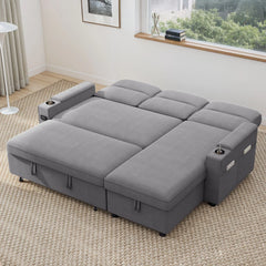 Moasis 81" Sectional Sleeper Sofa with Pull Out Bed & Adjustable Backrest and Power Outlets
