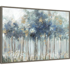 Blue and Gold Forest by Allison Pearce Framed Canvas Wall Art Print - Sylvie Greywash