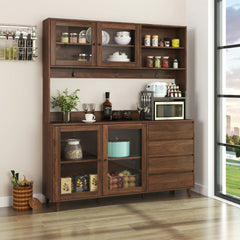 GDFStudio - Luttrell Modern 74.80" Tall Freestanding Kitchen Hutch Cabinet with Drawers and Microwave Shelf