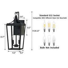 KAWOTI 2-Light Sandy Black Outdoor Wall Lantern Sconce - H20.12"