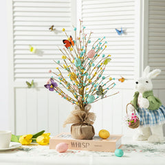 Glitzhome Easter Table Tree with Eggs Lavender Top Hat Decoration for Spring Party Supplies Props