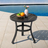 Metal Outdoor Side Table with Slatted Tabletop, Powder-Coated Frame