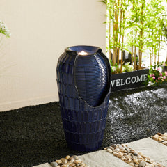 Glitzhome 28"H Oversized Petals Textured Ceramic Jar Outdoor Waterfall Fountain