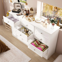 Modern 12-Drawer White Wooden Dresser for Bedroom and Living Room Storage