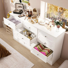 Modern 12-Drawer White Wooden Dresser for Bedroom and Living Room Storage