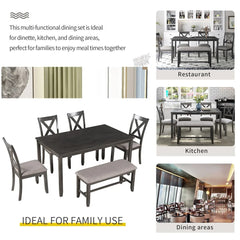Merax Wooden 6-Piece Kitchen Dining Set with Bench and 4 Dining Chairs
