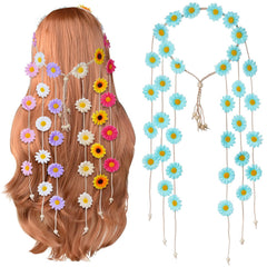 Sucrain 2pcs Flower Hippie Headband Floral Crown Summer Sunflower Hair Accessories for 70 s Bohemian Costumes Style