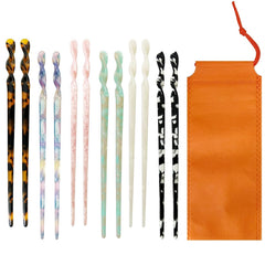 Acetate Tortoise Shell Hair Sticks - Leopard Print Hair Pins, 12 Pieces for Long Hair - Chinese Hair Styling Accessories for Women & Girls