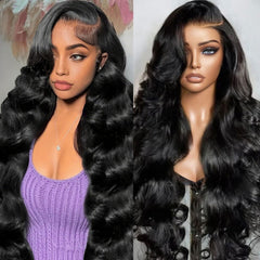 26 Inch 13x6 Lace Front Wigs Human Hair 200 Density Tangle-Free Body Wave Lace Frontal Wigs Human Hair Pre Plucked Real Human Hair Lace Front Wigs for Women Natural Color