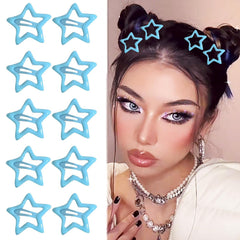10Pcs Y2K Star Hair Clips - Cute Metal Hair Barrettes and Non-Slip Kawaii Hair Accessories for Girls and Women (Red)