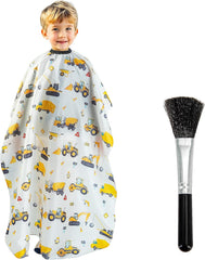 Gealaek Kids Haircut Cape and Neck Duster Brush Set with Dinosaur Pattern Kids Barber Cape 55x40 Inches for Boys & Girls Salon Cape Kit (White)