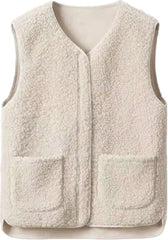 Womens Fuzzy Fleece Vest Fall Lightweight Sherpa Jacket Cozy Sleeveless Cardigan Winter Outerwear with Pocket