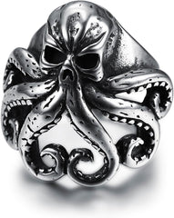 Octopus Skull Ring for men Stainless Steel Ocean Animals Pirate Skull ring Hip Hop ring Rings Iced Out Jewelry Punk Ring Club ring Heavy Metal ring Stainless Steel Rings
