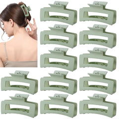12 Pcs Pink Large Square Hair Claw Clips for Women, 4.3-Inch Matte Rectangle Claw, Strong Hold Non-slip Hair Clips for Thick & Thin Hair